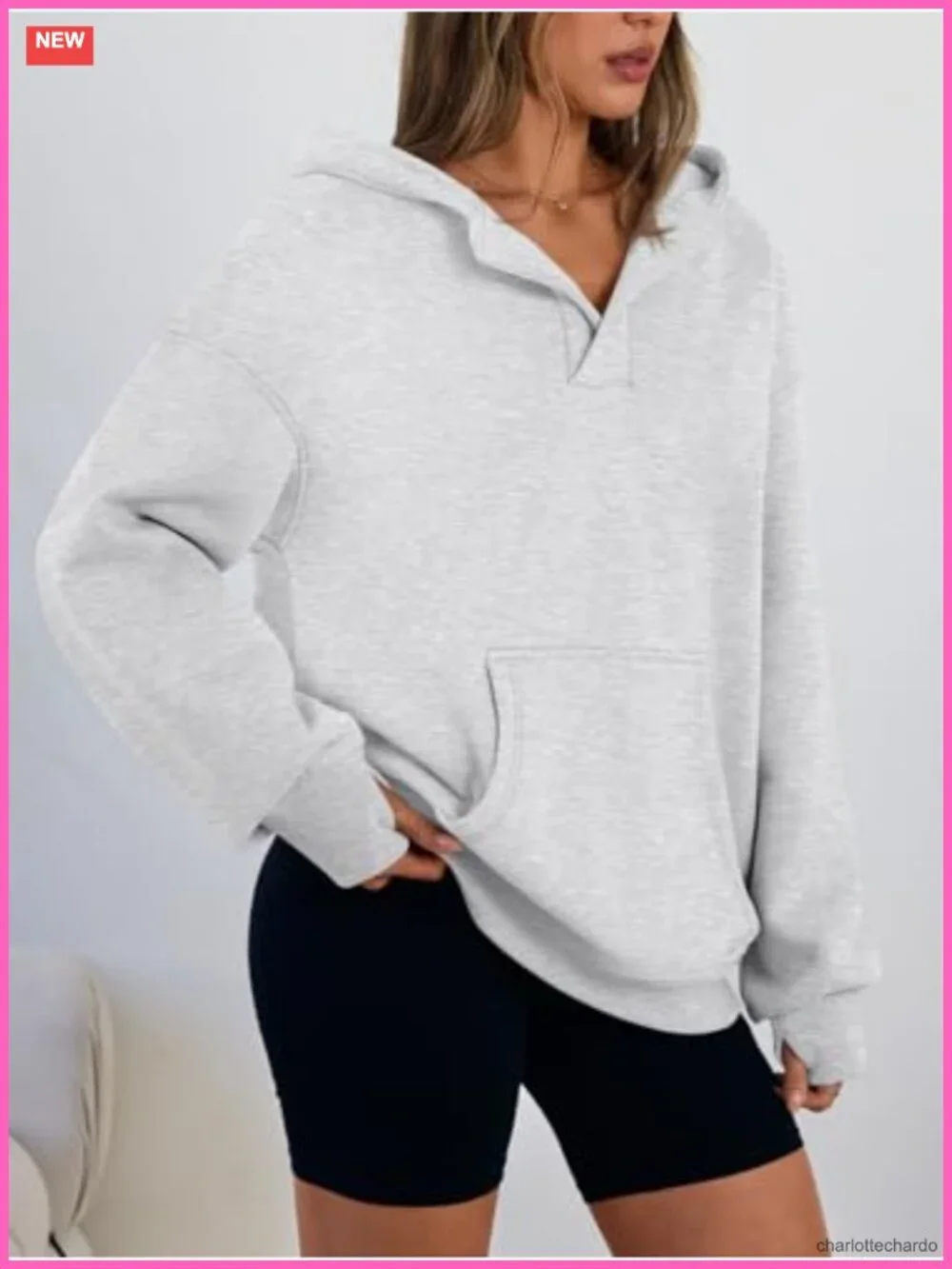 Oversized Fleece V-Neck Hoodie Sweatshirt for Women Fall Winter